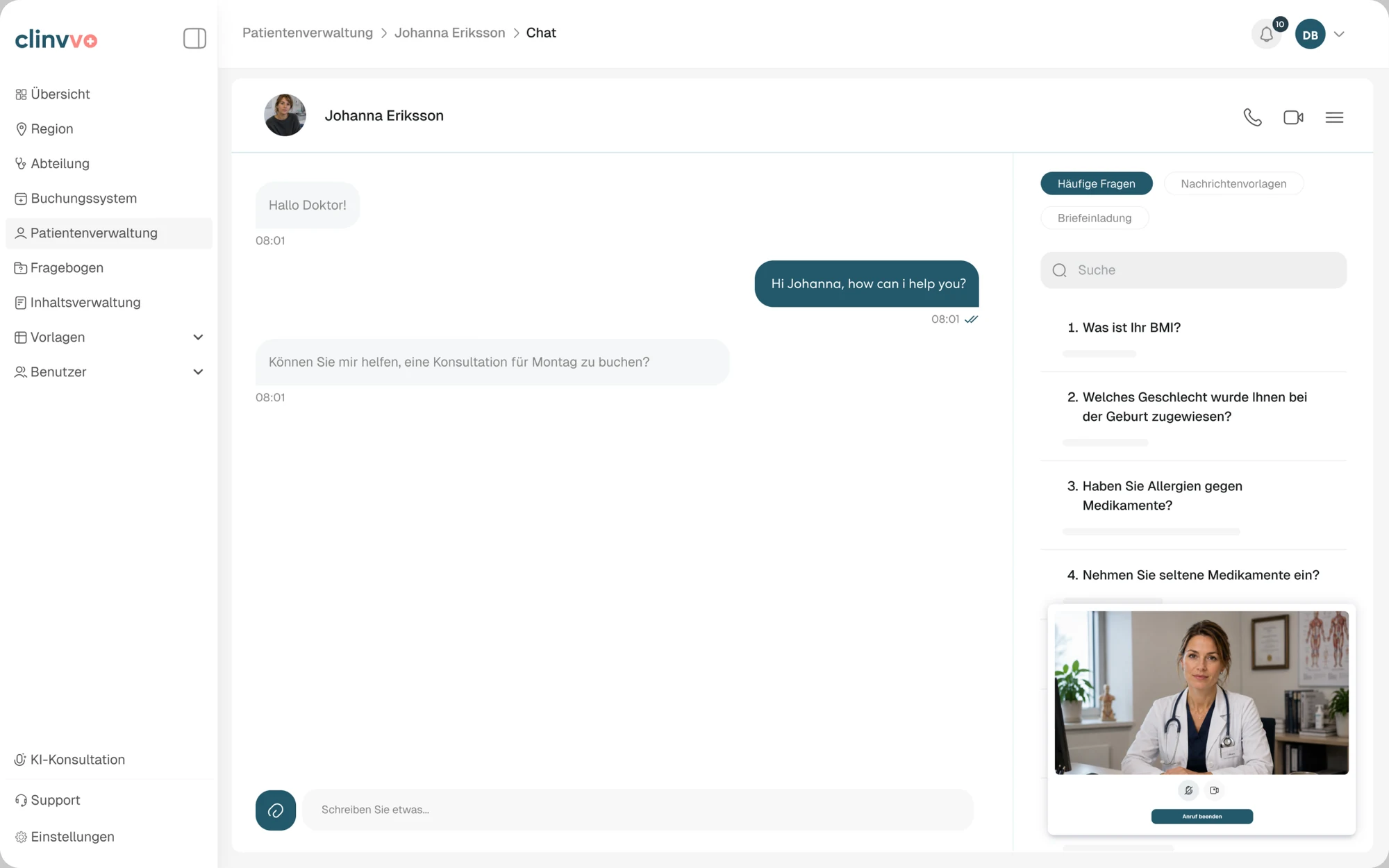 Clinvvo teleconsultation chat interface