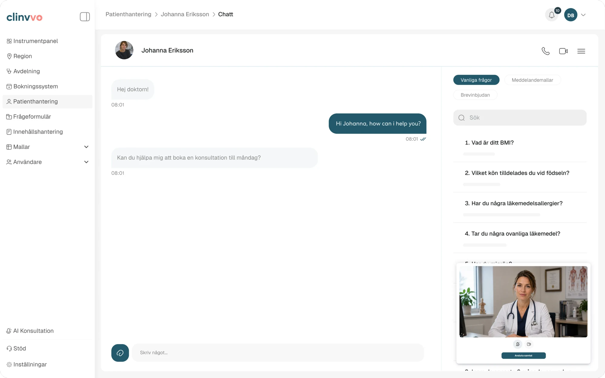 Clinvvo teleconsultation chat interface
