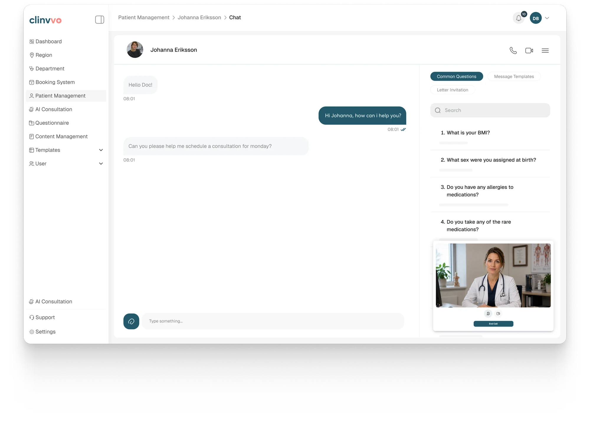 Clinvvo teleconsultation chat interface