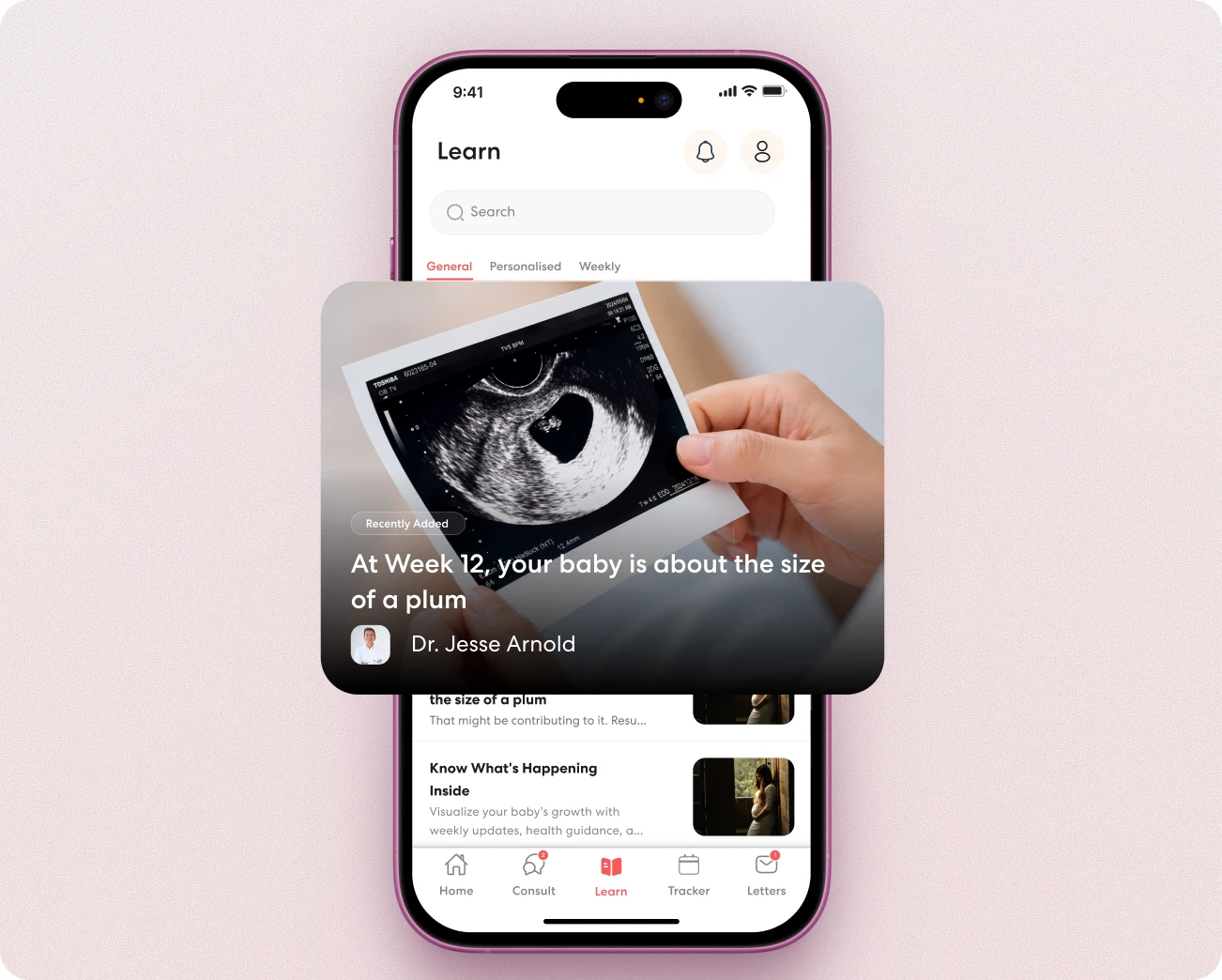 Personalised pregnancy content in the Mama Mia app