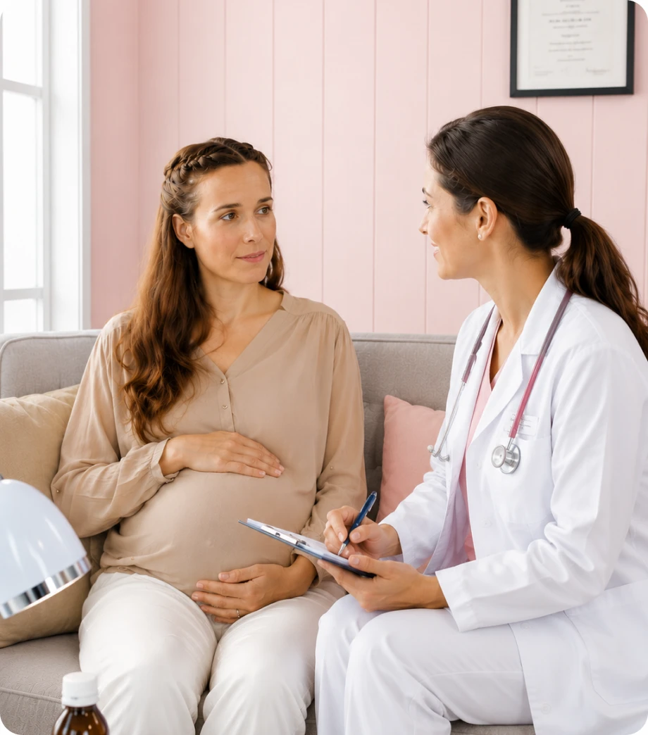 Clinician in consultation with an expectant patient