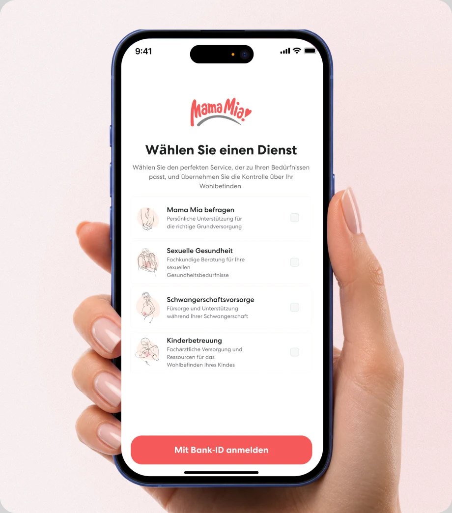 Patient choosing a service in the Mama Mia app