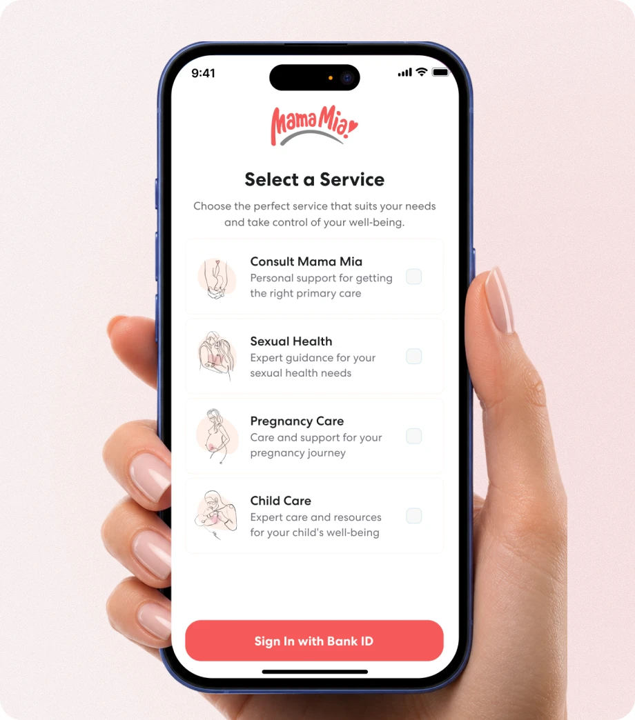 Patient choosing a service in the Mama Mia app