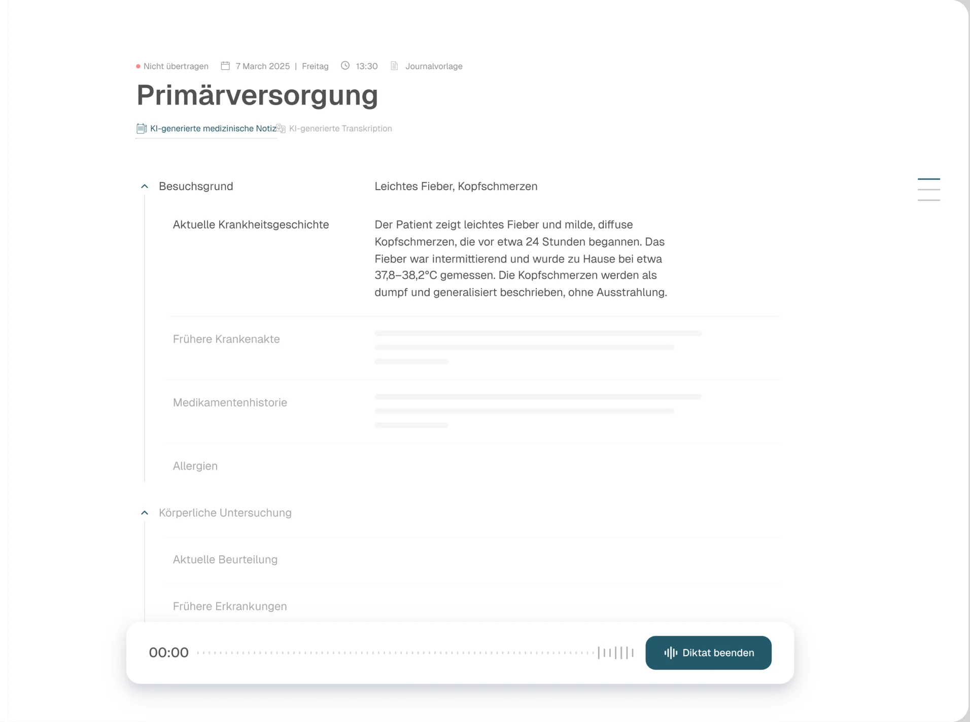 AI-generated structured primary care note