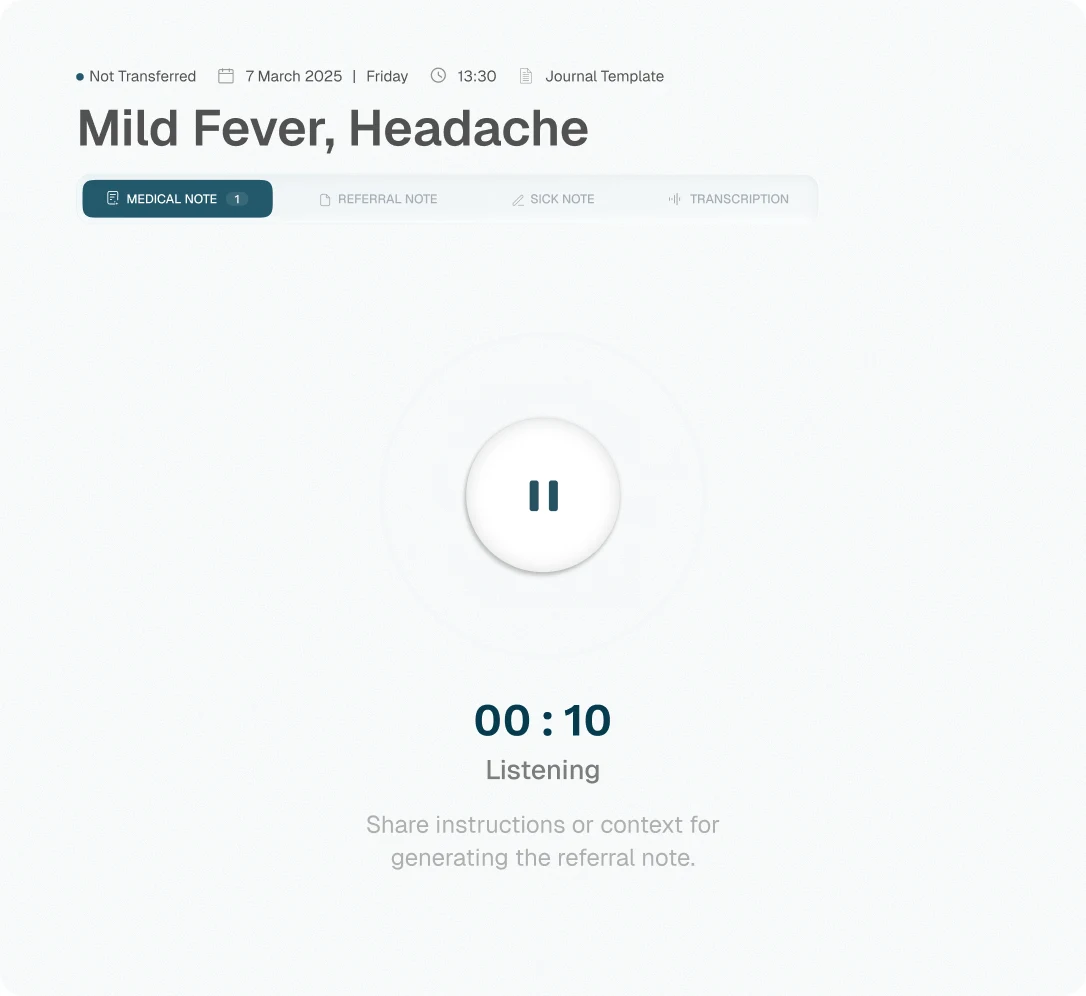 Clinvvo AI Scribe recording a primary care consultation