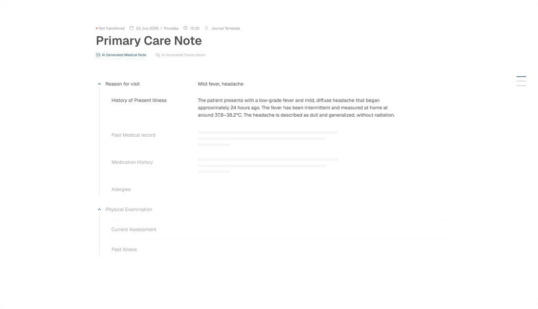 Clinician reviewing an AI-generated primary care note