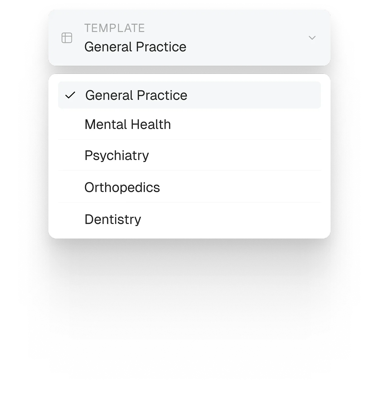 Clinvvo clinical note template selector