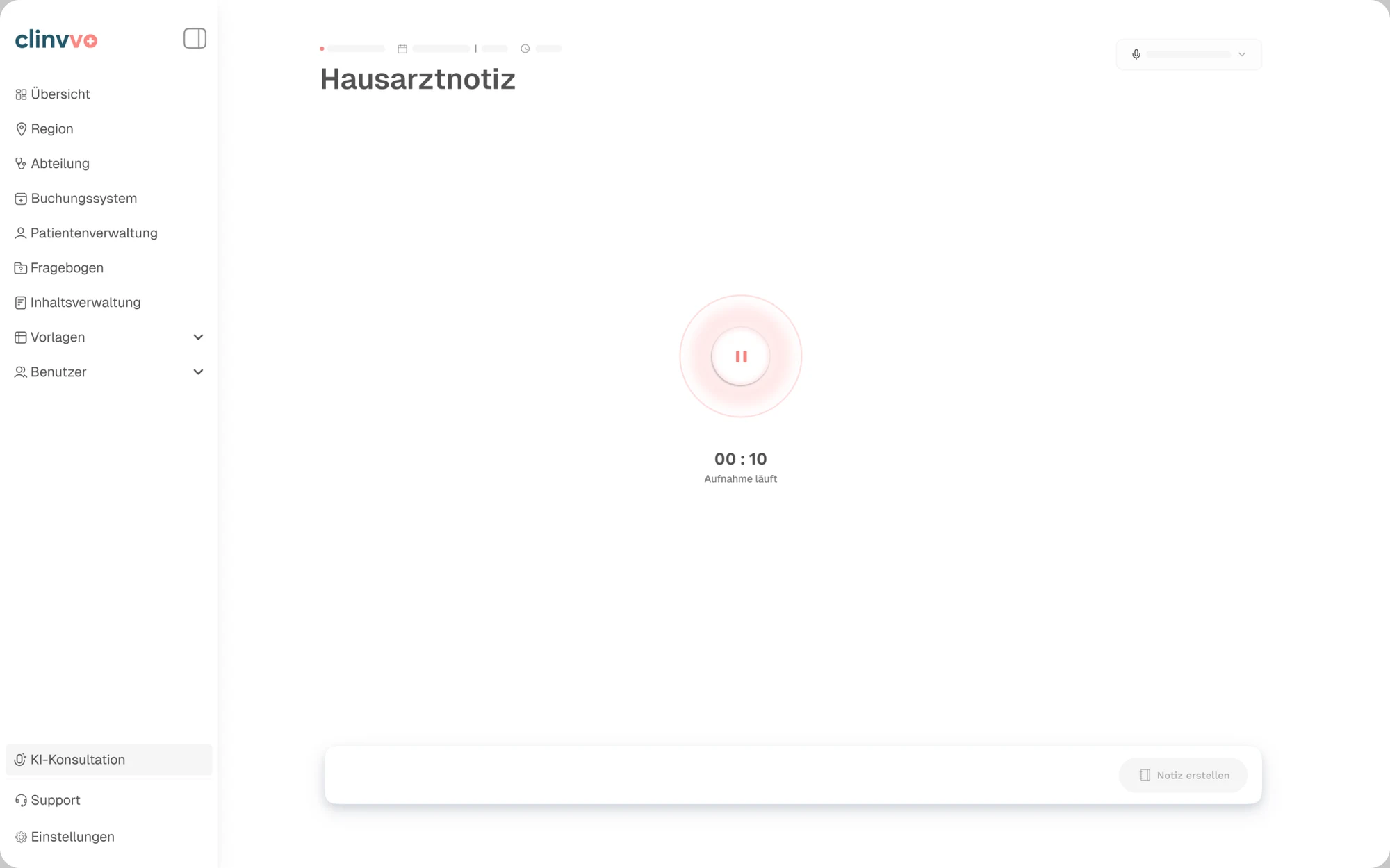 Clinvvo AI voice recording for clinical notes