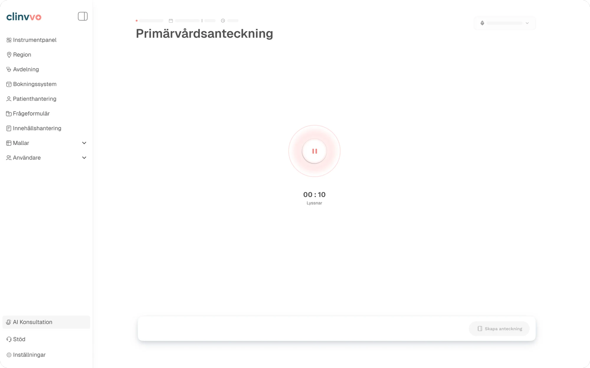 Clinvvo AI voice recording for clinical notes