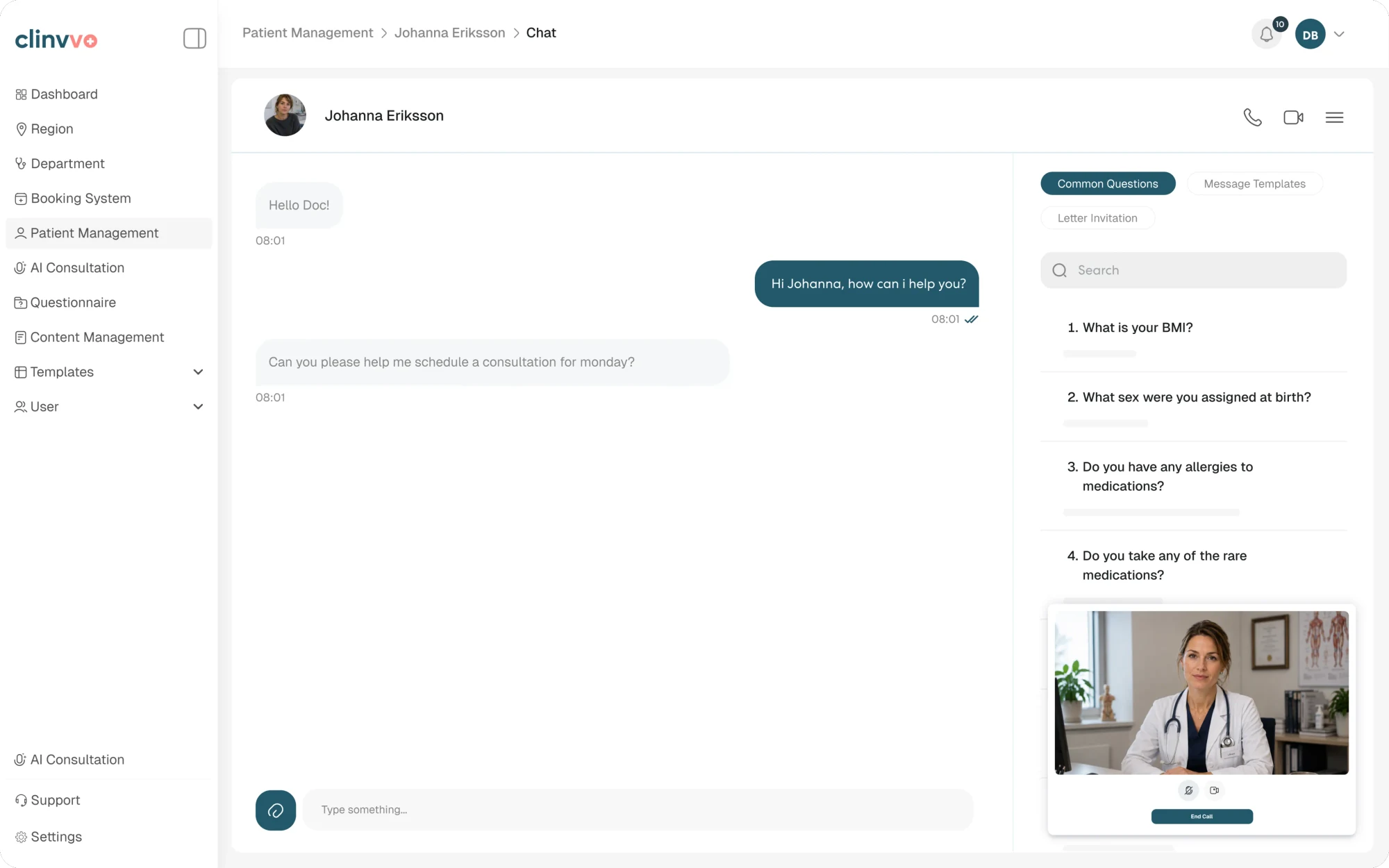 Clinvvo teleconsultation interface